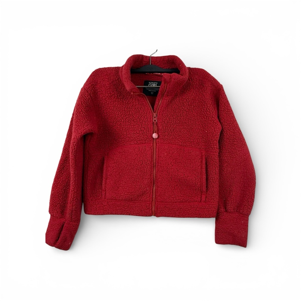 Athleta Girl So Toasty Tugga Sherpa Jacket Red Full Zip Size S/7 - Picture 3 of 11